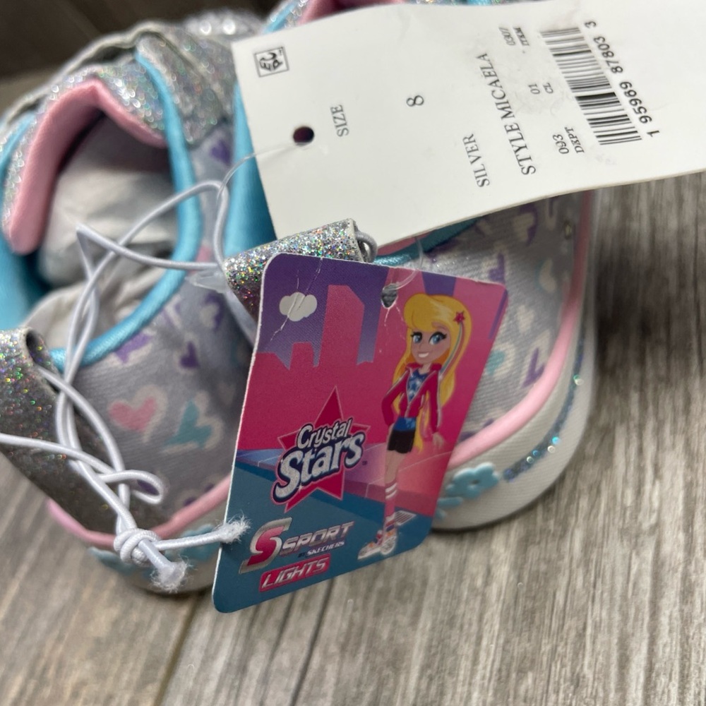 Sport by Skechers Lights Crystal Stars Sparkle Silver Blue Pink Girls Size 8 - Picture 8 of 15